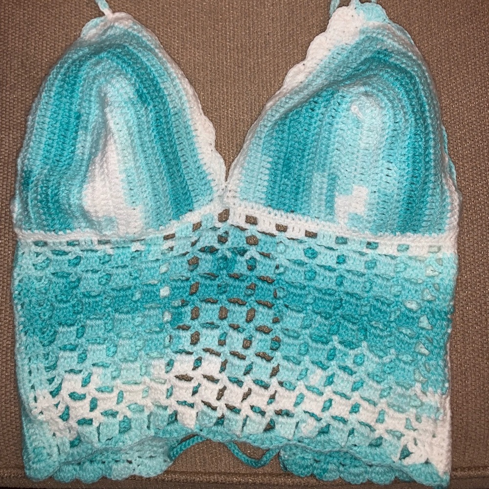 100% cotton handmade dyed crotchet crop top. Stretchy, comfy, tie up.